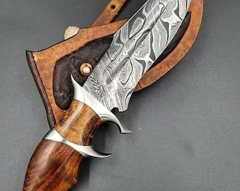 Custom HandMade Damascus Steel Hunting 10in Bowie Knife & Leather Sheath