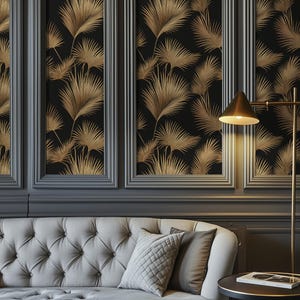 Luxury Black and Gold Palm Wallpaper - Art Deco Peel and Stick Wall Mural, Glamorous Modern Interior