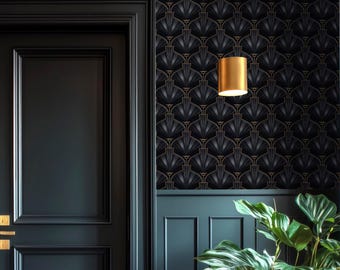 Luxury Art Deco Wallpaper: Black & Gold Gatsby Fan Mural