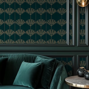 Art Deco Emerald Green Wallpaper: Gatsby Geometric Gold Wall Mural