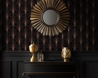 Art Deco Fan Wallpaper: Black & Gold Geometric Mural