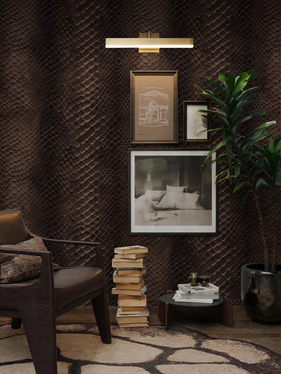 Dark Brown Snake Skin Faux Wallpaper: Peel and Stick Moody Designer Home Office