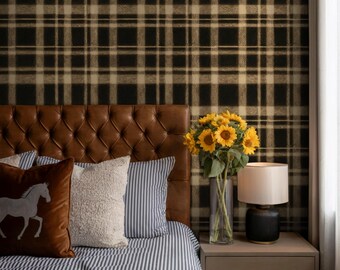 Black & Cream Plaid Wallpaper: Peel and Stick Cozy Sophisticated Bedroom
