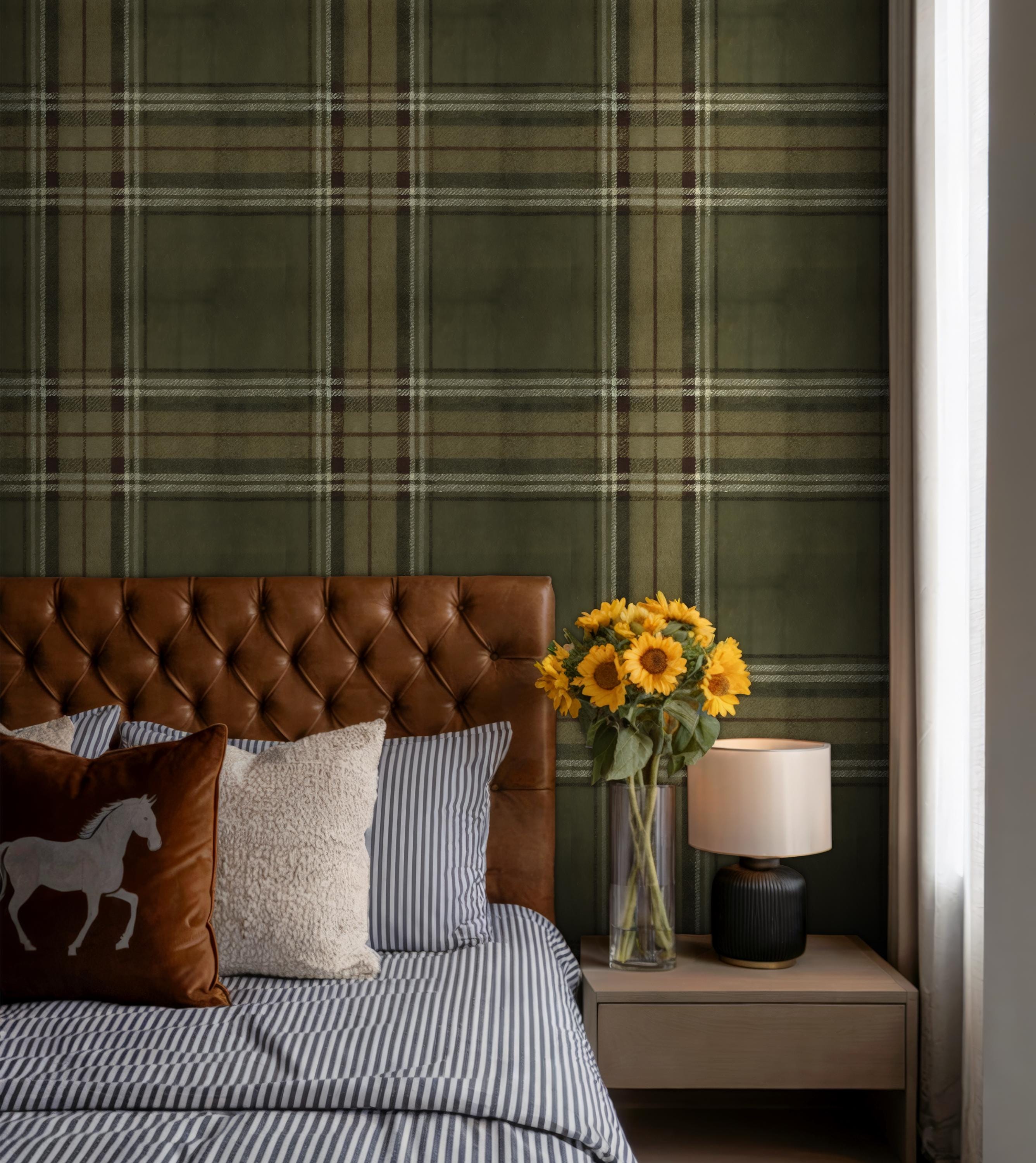 Moody Olive Green Plaid Wallpaper: Peel and Stick for Gentleman's Study ...