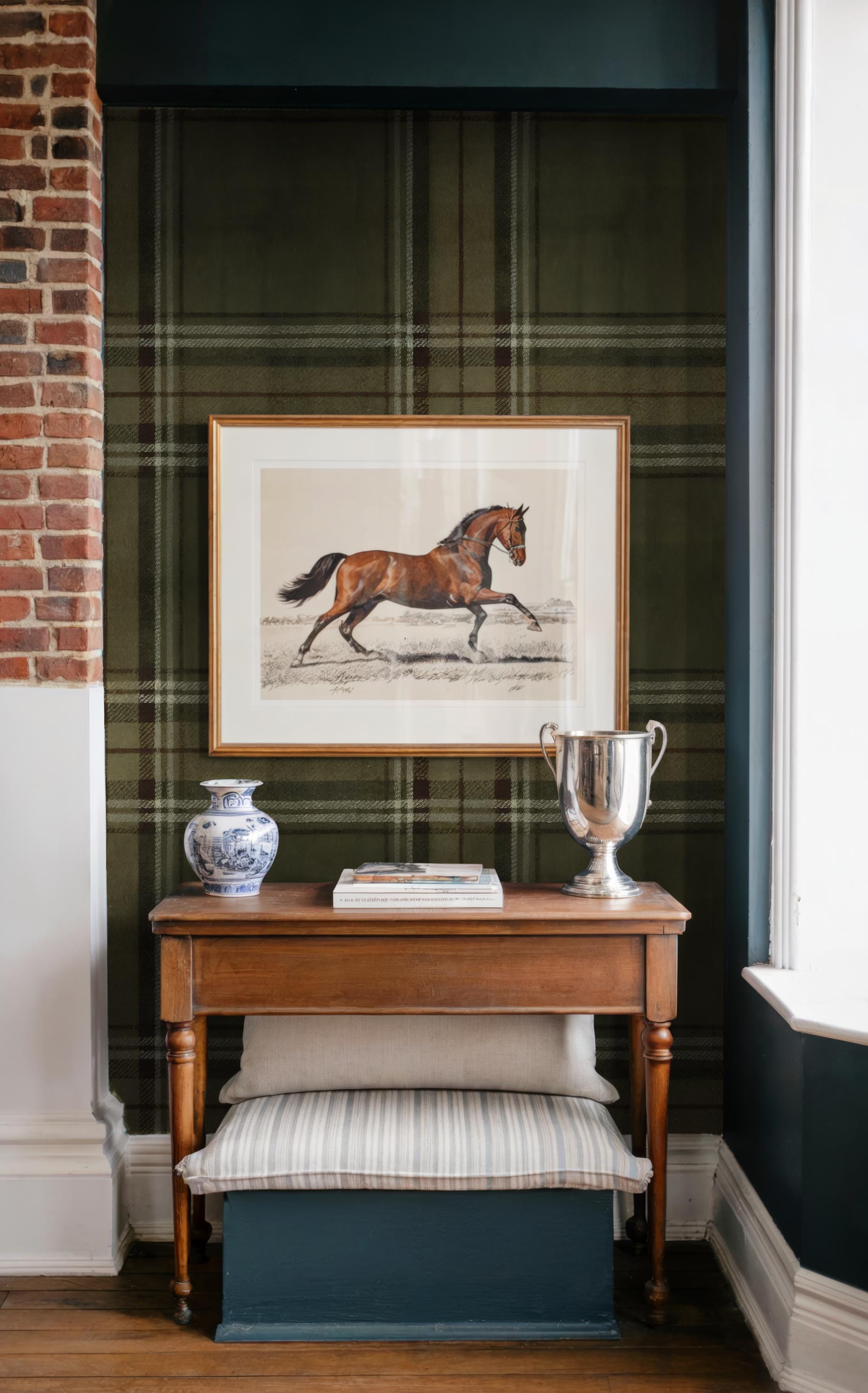 Moody Olive Green Plaid Wallpaper: Peel and Stick for Gentleman's Study ...