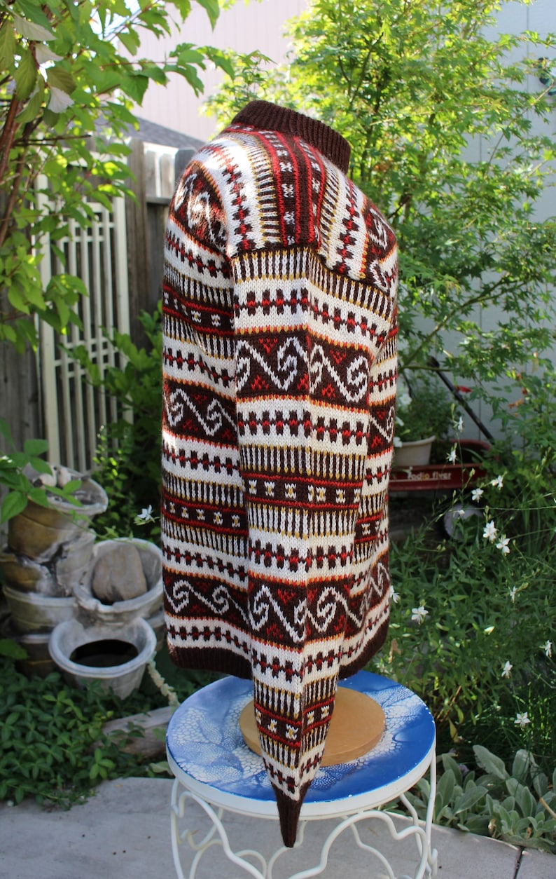 1980/'s Men/'s Norway Design Wool Pullover Sweater Stripes Hand Knitted Nordic Earth Tones Large Heavy Winter Ski Vintage Retro 1980/'s