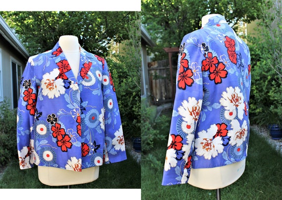 1990's Silk Jacket size 8 Harve Benard Blue Red Wh
