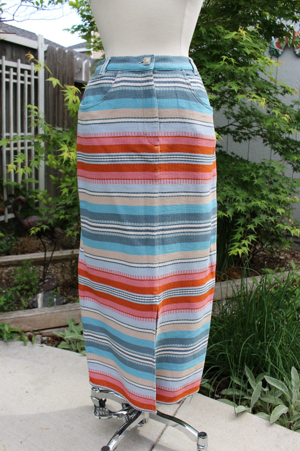 1990's Striped Southwestern Maxi Skirt Pastels Small | Etsy