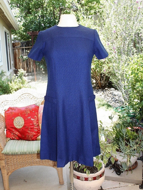 1960/'s70/'s Royal Blue A-Line Dress Short Sleeves Size Size 12 Small Medium Vintage Retro 60/'s70/'s Office Secretary Cobbs Corner Hipster