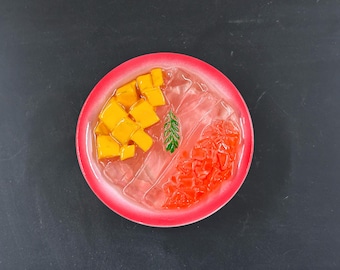 Handmade Realistic Mango & Pomelo Sago Ice Chips Magnet, Miniature Asian Treat Fridge Decor, Stimulated Dessert Magnet - 原创仿真冰箱贴 - 芒果柚子刨冰