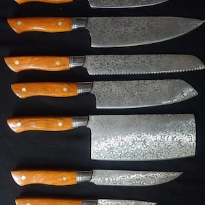 7-Piece Handmade Damascus Steel Chef Knife Set – Premium Kitchen Knives with Wood Handles – Gift for Chefs & Home Cooks - Lumina Edge