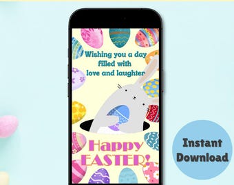 Animated Easter eCard with Music, Cute Easter Bunny Digital Greeting Card, Virtual Spring Holiday Video Card for Kids, Digital Download, MP4