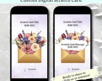 Floral Digital Scratch Card, Custom Flower Bouquet Online Scratch Off, Personalized Birthday, Mother's Day, Surprise Message Virtual Card
