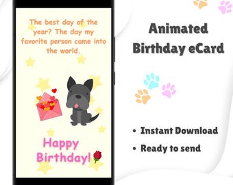 Birthday eCard with Dog Animated Birthday Video Card Virtual Greeting Card with Puppy Digital Download Cute Dog Animation Gift for Dog Owner