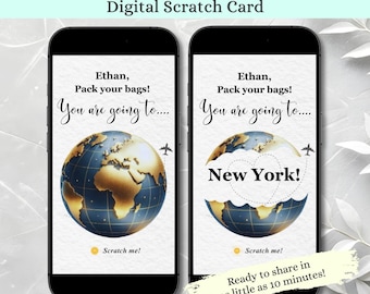 Digital Scratch Card Travel Destination Reveal, Custom Vacation Surprise Scratch Off, Personalized Holiday Gift Trip Announcement Card