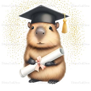 Transparente Aquarell Capybara Abschluss Clipart niedlichen Baby Tier Bild mit Abschluss Mütze Diplom digitaler Download Capy Illustration PNG