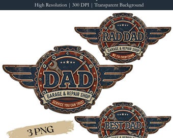 Father's Day Clipart, Dad Mechanic Quote PNG, Best Dad Vintage Badge, Father's Day Shirt Mug Design Printable, Commercial License