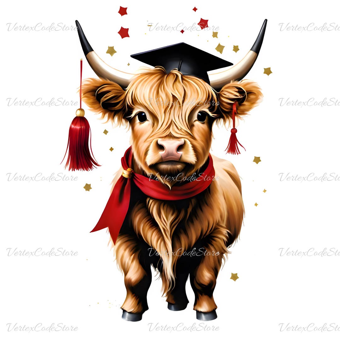 Transparent Graduation Baby Highland Cow Clipart Cute Animal With ...