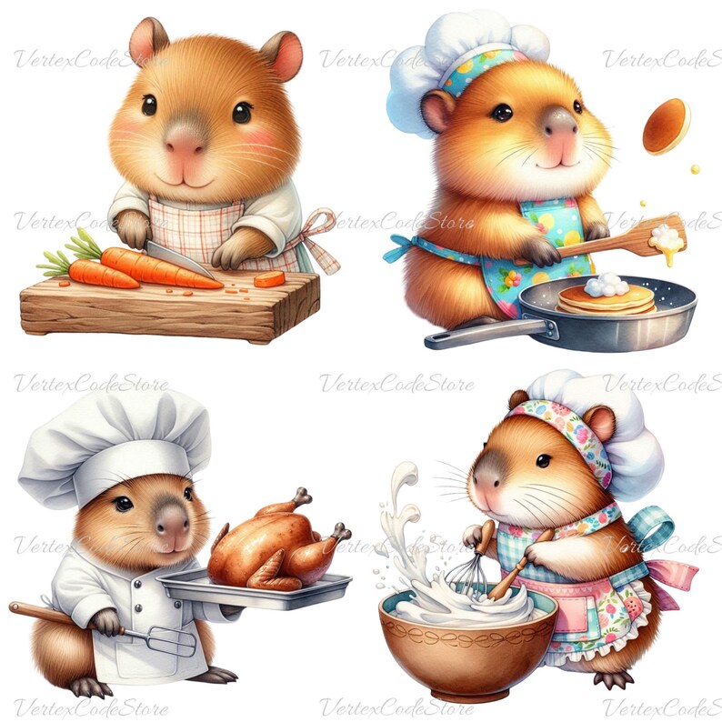 Kawaii Capybara Cooking Clipart Watercolor Capybara Chef PNG Printable ...