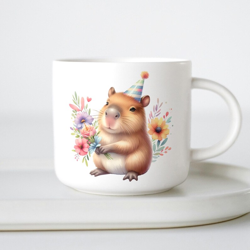 Kawaii Capybara Birthday Clipart Bundle Watercolor Cute Animal Party Illustrations Printable Capybara Celebration Decor Commercial License image 9