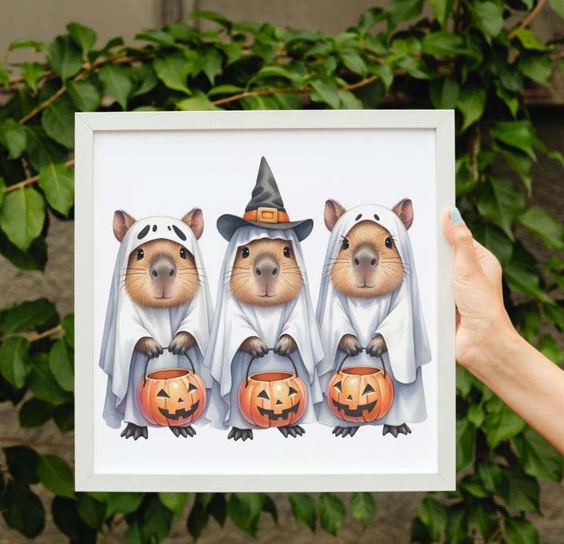 Kawaii Capybara Ghost Clipart: Watercolor Halloween PNG (digital ...
