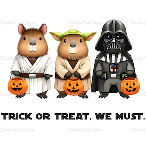 Capybara Halloween PNG Capybara Star Wars Trick and Treat Clipart Funny Halloween Animal T-Shirt Design Cute Trick and Treat Sublimation
