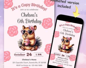 Capybara Birthday Party Invitation Template Editable Capy Birthday Invite Digital Download Printable Canva Invite Animated Mobile Card pcp1
