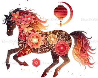 Ano Novo Chinês 2026 Ano do Cavalo Clipart Ano Novo Lunar Silhueta do Cavalo PNG Download Digital Fundo Transparente Zodíaco Chinês