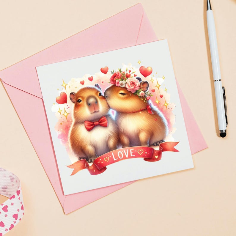 Cute Capybara Valentine Clipart Watercolor Animal Romantic PNG ...