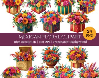 Mexican Flowers Clipart Bundle, Watercolor Fiesta Floral PNG, Cinco de Mayo Flower Illustrations Digital Download, Commercial License