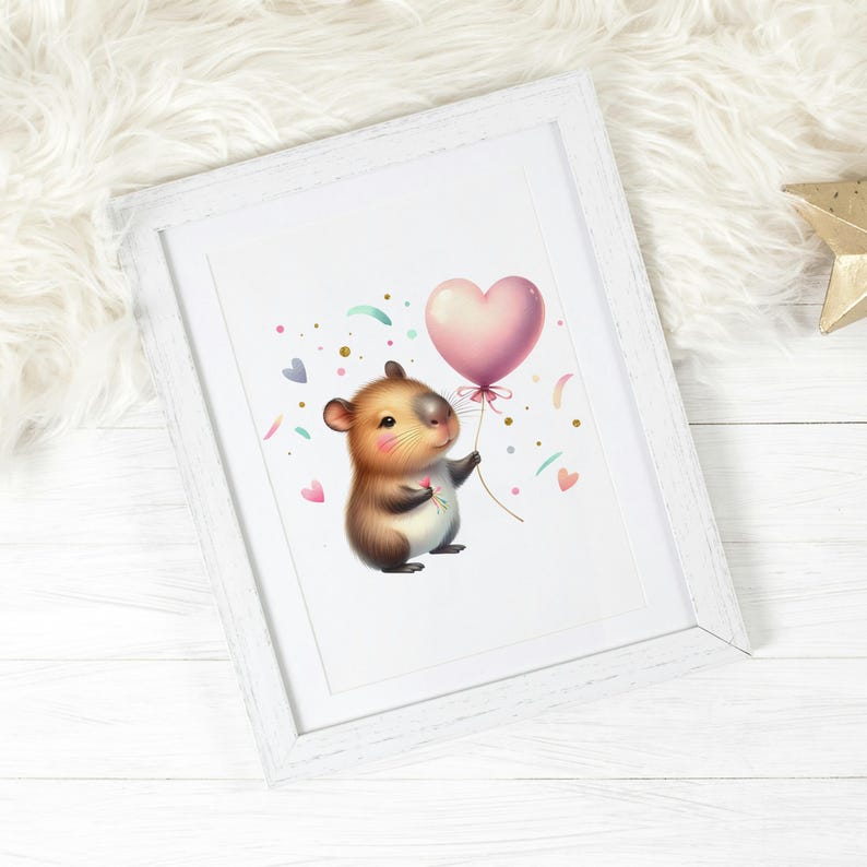 Kawaii Capybara Birthday Clipart Bundle Watercolor Cute Animal Party Illustrations Printable Capybara Celebration Decor Commercial License image 13