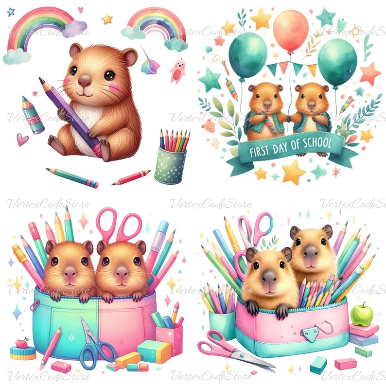 Capybara Schooler Clipart Bundle Watercolor Animal Preschool ...