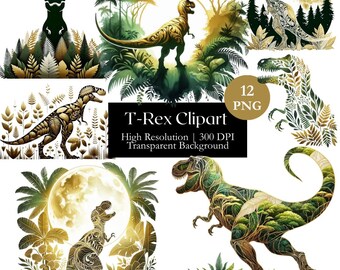 T-Rex Clipart Bundle, Printable Dinosaur Silhouette PNG, Dino Theme Shirt Design, Abstract Trex Graphics for Adult, Dino Craft Supply