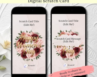 Happy Women's Day Online Scratch Off, Editable International Women's Day Digital Scratch Card, Custom IWD Floral Card Surprise Message