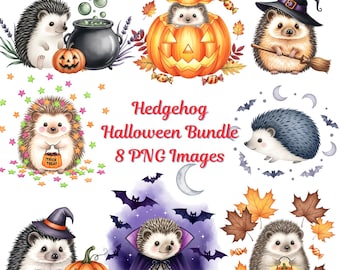 Halloween hérisson Clipart aquarelle animal mignon PNG automne créatures de la forêt effrayant sublimation téléchargement numérique Design automne imprimable