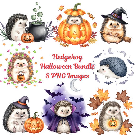 Halloween Hedgehog Clipart Watercolor Cute Animal PNG Fall Woodland Creatures Spooky Sublimation Digital Download Printable Autumn Design