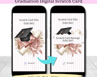 Graduation Digital Scratch Card for Girls, Editable Graduation Greeting Card Virtual, Feminine Online Scratch to Reveal Surprise Gift