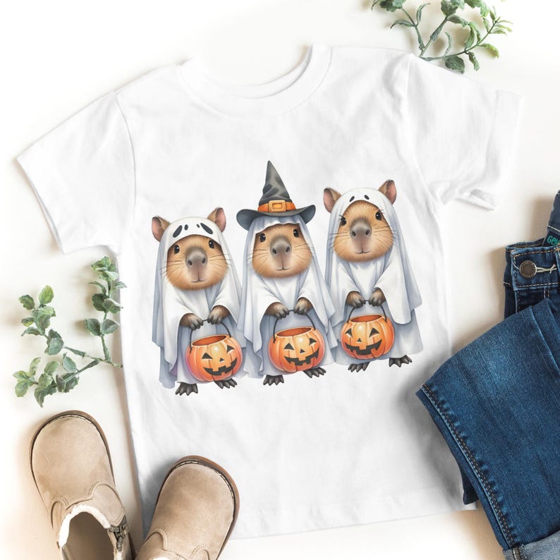 Kawaii Capybara Ghost Clipart: Watercolor Halloween PNG (digital ...