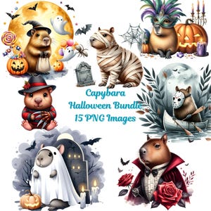 Capybara Halloween Clipart Bundle Watercolor Spooky Animal PNG Capybara Witch Dracula Illustration Digital Capybara Image for Sublimation