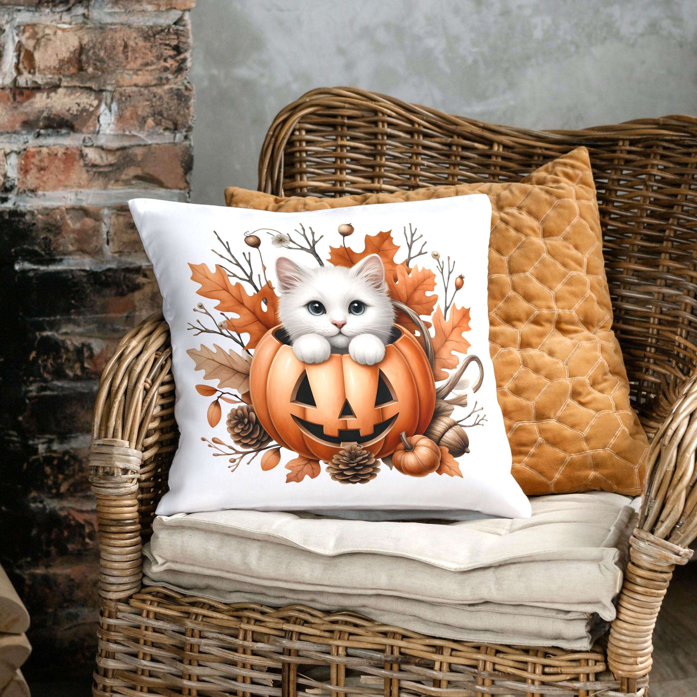 Watercolor Kitten Pumpkin Clipart Cute Cat Halloween PNG Printable Cat ...