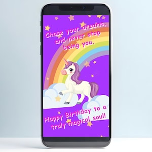 Colorful Unicorn Birthday eCard, Virtual Unicorn Rainbow Greeting Card, Happy Birthday Girl Daughter, Granddaughter, Instant Download
