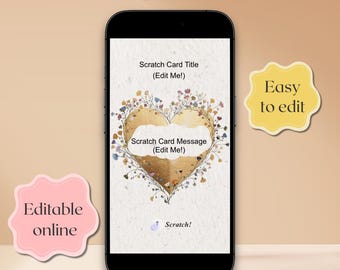 Custom Digital Scratch Card with Wildflower Heart, Online Scratch Off for Her, Personalized Greeting Birthday, Anniversary, Mother's Day