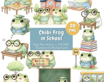 Cute Back to School Frogs Clipart Bundle, Watercolor Frog Clip Art ...