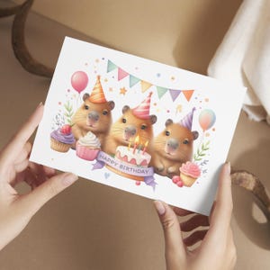 Kawaii Capybara Birthday Clipart Bundle Watercolor Cute Animal Party Illustrations Printable Capybara Celebration Decor Commercial License image 10