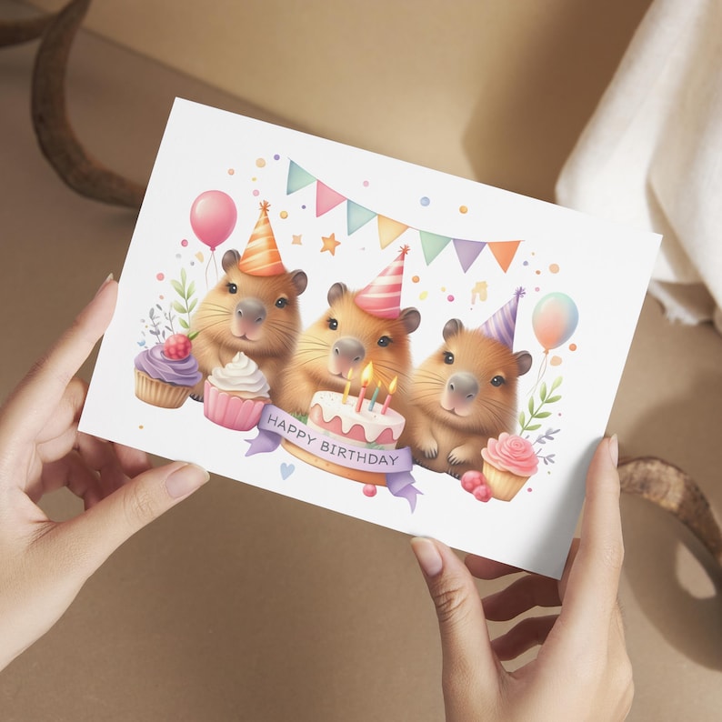 Kawaii Capybara Birthday Clipart Bundle Watercolor Cute Animal Party Illustrations Printable Capybara Celebration Decor Commercial License image 10