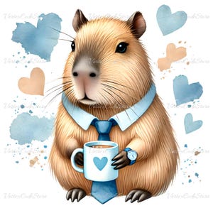 Transparente Capybara Vatertag Clipart Aquarell Capy Papa PNG Bild Digital Download Niedlicher Tier Papa mit Krawatte Uhr Illustration