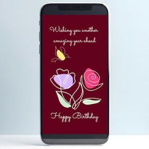 Minimalistische verjaardagskaart Digitale bloemen klaar om te verzenden Eenvoudige groeten voor haar verjaardag Virtuele kaart Romantische lijntekeningen Elegant videobericht
