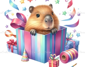Aquarel capibara verjaardag clipart dier partij thema png-afbeelding baby capy afbeelding digitale download decor voor kinderen verjaardagsfeestje
