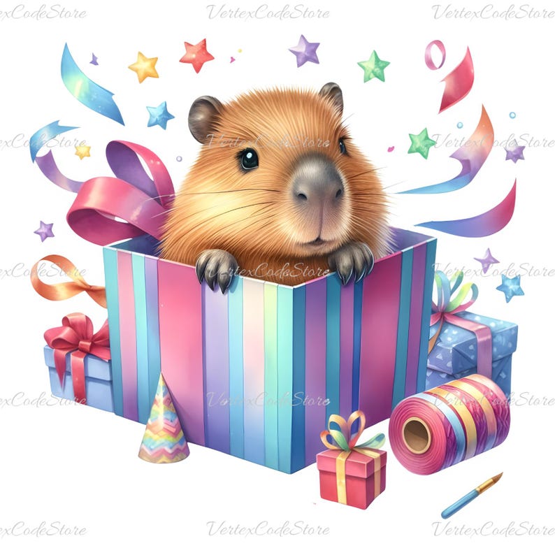 Watercolor Capybara Birthday Clipart Animal Party Theme PNG Image Baby ...