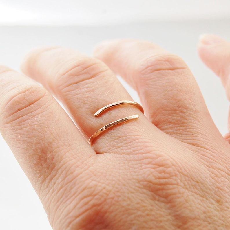 simple minimal rose gold ring hammered and adjustable